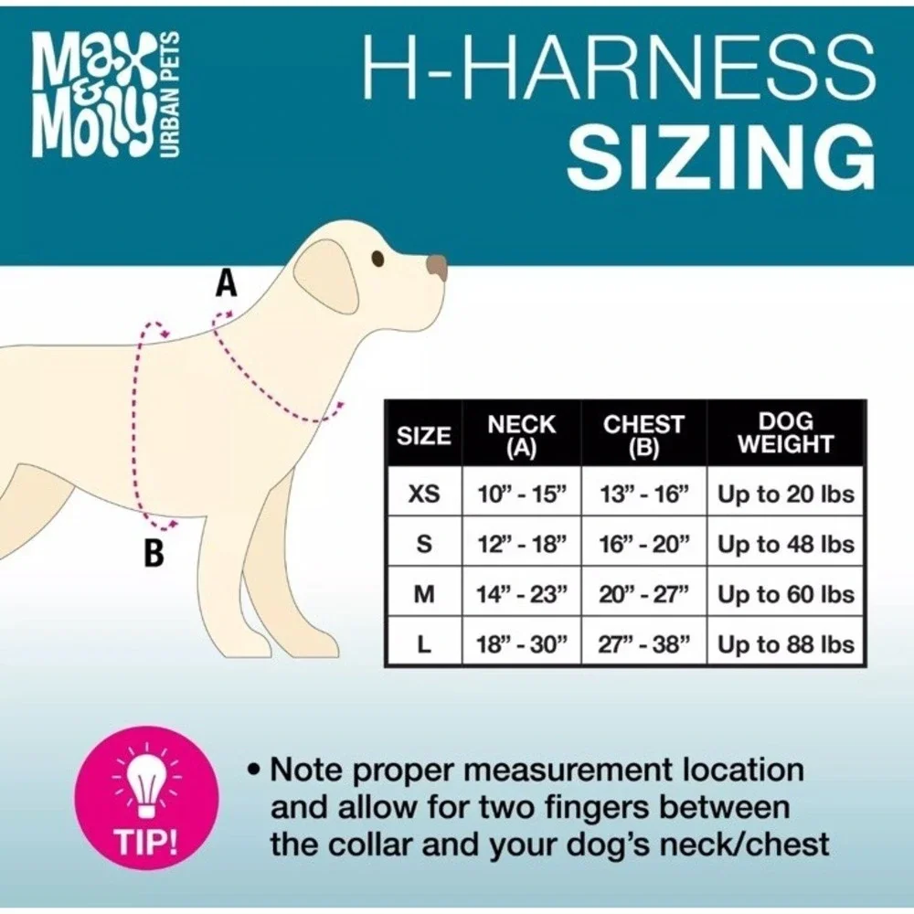 Max & Molly H Comfort Fit Dog Harness – Soft Neoprene Padding XS NEW!
